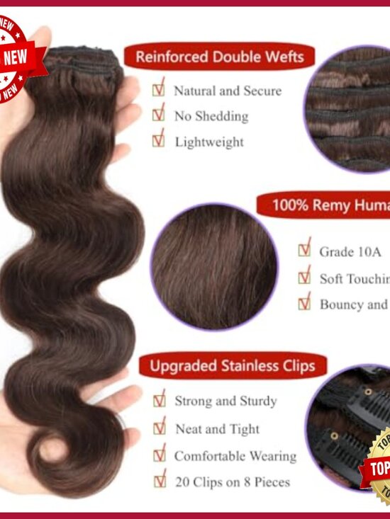 Human Hair Clip In Extensions 120g Body Wave 22 Inch 8 Piece Set main image 4
